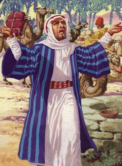 Eliezer vraagt Gods leiding over de keuze van de vrouw voor Isaak (gouache op papier) door Pat (1907-95) Nicolle