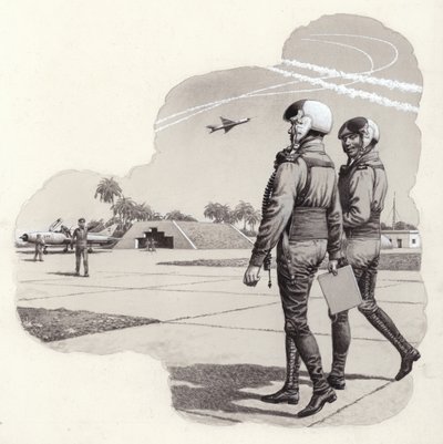 Hangers van de luchtmacht van Iraqui (gouache op papier) door Pat (1907-95) Nicolle