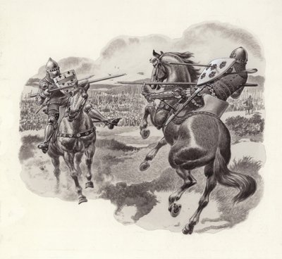 Ridders bij de Slag om Poitiers (gouache op papier) door Pat (1907-95) Nicolle