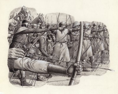 Langboogschutters bij de Slag om Falkirk (gouache op papier) door Pat (1907-95) Nicolle