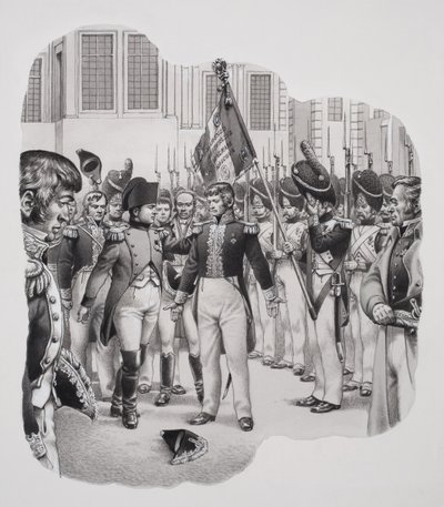 Napoleon (1769-1821) op weg naar ballingschap (gouache op papier) door Pat (1907-95) Nicolle