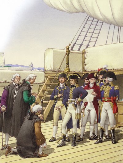 Napoleon aanvaardt de overgave van Malta (gouache op papier) door Pat (1907-95) Nicolle