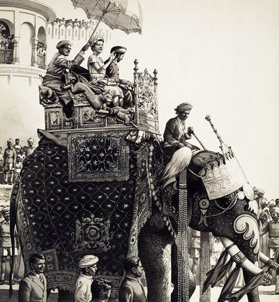 Koningin Elizabeth II op een olifant (gouache) door Pat (1907-95) Nicolle