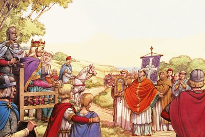 Sint Augustinus komt aan in Engeland door Pat (1907-95) Nicolle