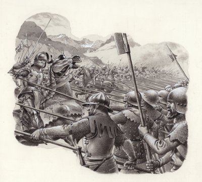 Zwitserse infanterie in de 15e eeuw (gouache op papier) door Pat (1907-95) Nicolle