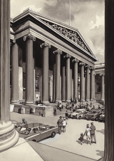 Het British Museum in de jaren 1960 (gouache op papier) door Pat (1907-95) Nicolle