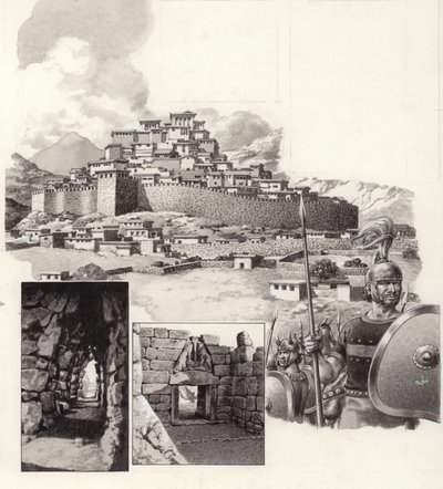 Het fort van Mycene (gouache op papier) door Pat (1907-95) Nicolle