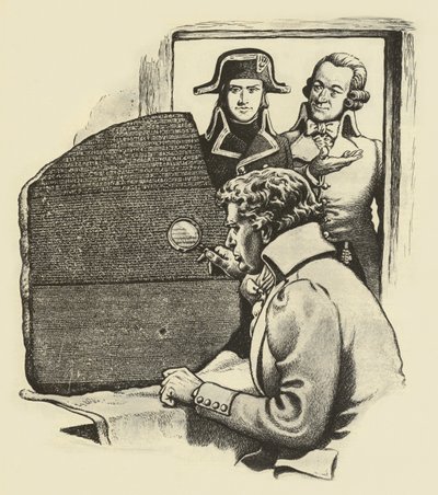 De steen van Rosetta (litho) door Pat (1907-95) Nicolle