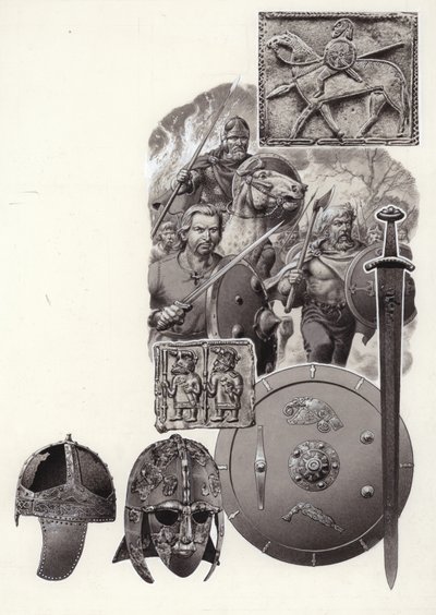 De barbaren die het keizerlijke Rome verwoestten (gouache op papier) door Pat (1907-95) Nicolle