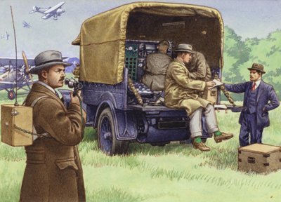 De begindagen van externe uitzendingen voor de BBC (gouache op papier) door Pat (1907-95) Nicolle
