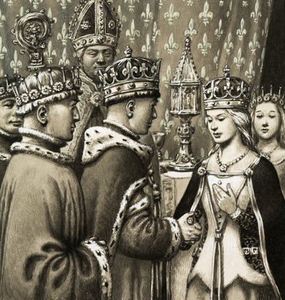 Het huwelijk van koning Hendrik V en prinses Katherine van Frankrijk door Pat (1907-95) Nicolle