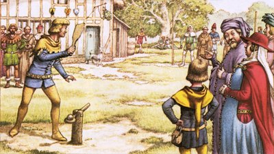 Trapbal, zoals de pelgrims van Chaucer hadden kunnen zien door Pat (1907-95) Nicolle