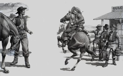 Ongeïdentificeerde Western-scène door Pat (1907-95) Nicolle