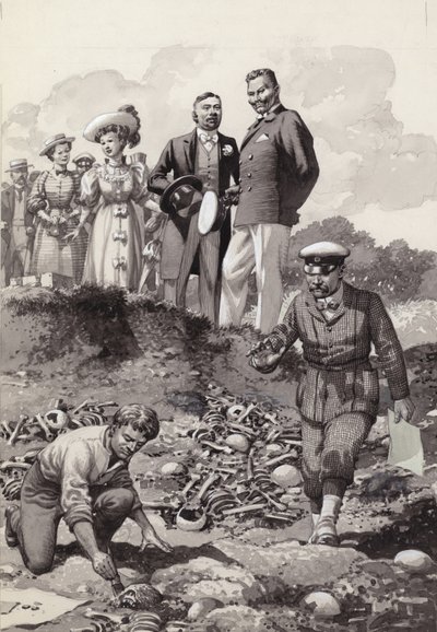 Willem II bezoekt de Visby-opgravingen in Gotland in 1905 (gouache op papier) door Pat (1907-95) Nicolle