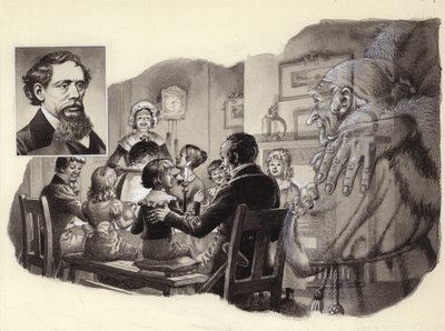 A Christmas Carol van Charles Dickens (gouache op papier) door Pat (1907-95) Nicolle