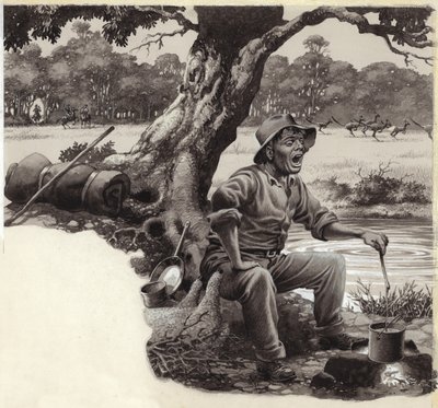 Jolly Swagman (gouache op papier) door Pat (1907-95) Nicolle
