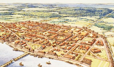 Luchtfoto van Romeins Londen door Pat (1907-95) Nicolle
