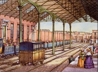 Euston Station in 1837 door Pat (1907-95) Nicolle