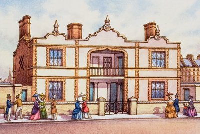 Modelgebouwen die werden gebouwd in de buurt van de Grote Tentoonstelling door Pat (1907-95) Nicolle