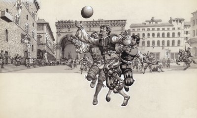 Voetballen in Florence (gouache op papier) door Pat (1907-95) Nicolle