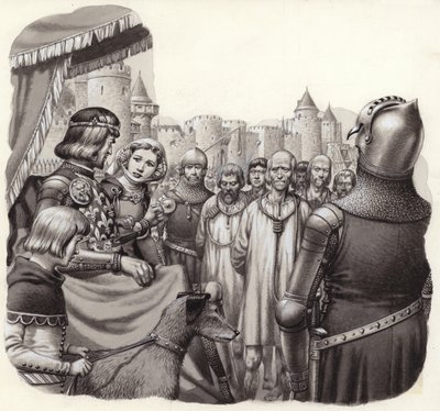 Zes dappere burgers van Calais op het punt geëxecuteerd te worden (gouache op papier) door Pat (1907 95) Nicolle