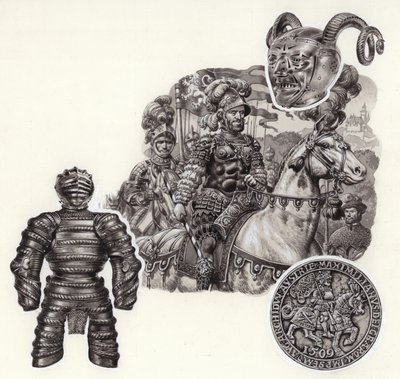 Het verhaal van harnassen (gouache op papier) door Pat (1907-95) Nicolle