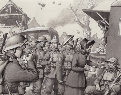 Vrouwen van het Leger des Heils tijdens de Grote Oorlog (gouache op papier) door Pat (1907-95) Nicolle