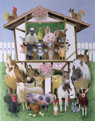 Dierenspeelhuis (olieverf op doek) door Pat Scott