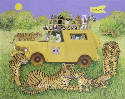 Kattensafari (olieverf op doek) door Pat Scott