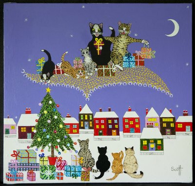 Kerstmagie (acryl op calico) door Pat Scott