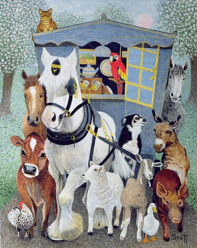 Oom Tom Cobbley en alles (acryl op calico) door Pat Scott