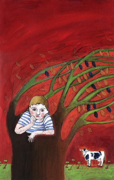 De eenzaamheid van een wees, alleen in een boom, de wind in de takken Illustratie 2013 door Patrizia La Porta