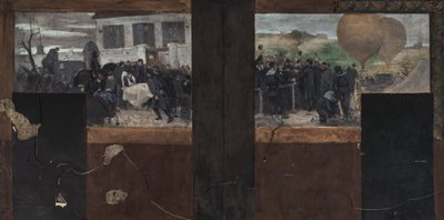 Schets voor het kantoor van de prefect in het stadhuis van Parijs: Het vervoeren van de gewonden naar de ambulance - Vertrek van de Armand Barbès door Paul Emile Mangeant
