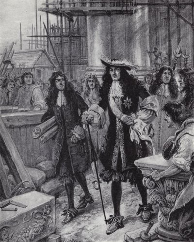 Koning Karel II houdt toezicht op de herbouw van de St. Paul