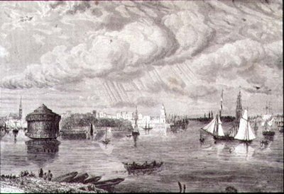 Haven van New York in de jaren 1860 (gravure) door Paul (after) Huet