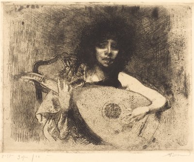 De luitspeler La joueuse de luth, 1922 door Paul Albert Besnard