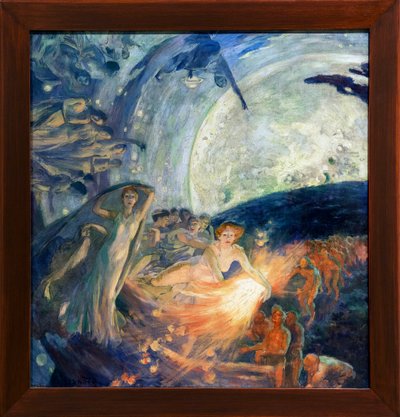 De Waarheid die de Wetenschappen meesleept om de Mensheid te verlichten (De Waarheid die de Wetenschappen volgt, straalt haar licht op de mensen). Schilderij door Albert Besnard (1849-1934) - Waarheid gevolgd door de Wetenschappen en licht brengend aan de  door Paul Albert Besnard