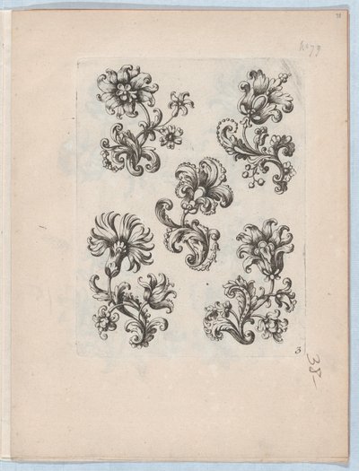 Serie van Kleine Bloemenmotieven, Plaat 3, ca. 1670-85 door Paul Androuet Du Cerceau