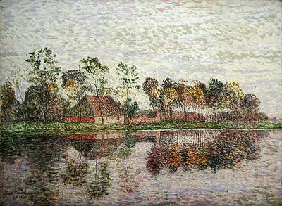 Een Zuid-Duitse boerderij met veel bomen en een rivier door Paul Baum