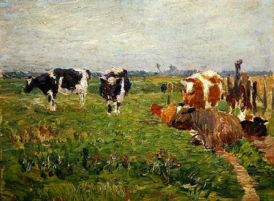 Een zomers laaglandlandschap met koeien door Paul Baum