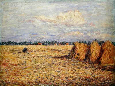 Vlak landschap met geoogst graanveld door Paul Baum