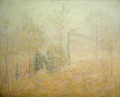 Toscaans landschap in het vroege voorjaar met groene populieren door Paul Baum