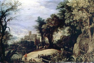 Landschap met jagers door Paul Brill or Bril
