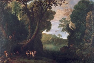 Landschap met Saters en Mythologisch Landschap door Paul Bril
