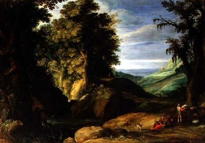 Landschap met reizigers, c.1610-15 door Paul Brill or Bril