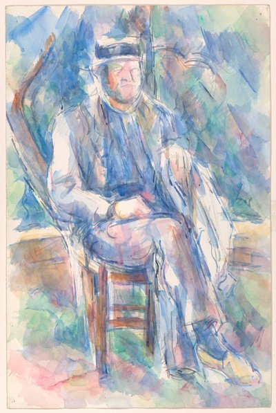 Man met strohoed door Paul Cézanne