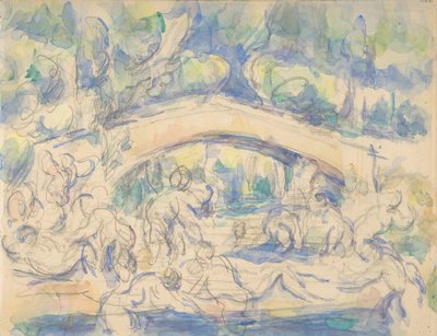 Badhuis bij een brug, 1900-06 door Paul Cézanne
