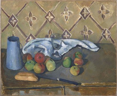 Fruit, servet en melkkan door Paul Cézanne