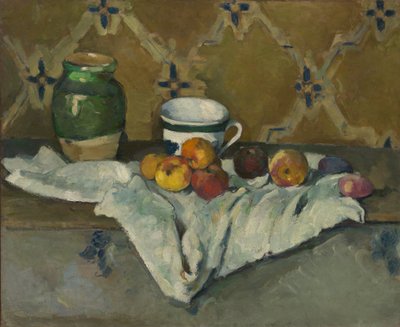 Stilleven met Pot, Beker en Appels, ca. 1877 door Paul Cézanne