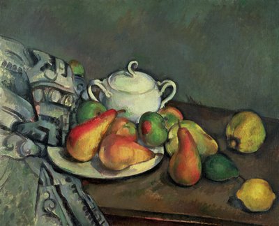 Stilleven met suikerpot en fruit door Paul Cézanne